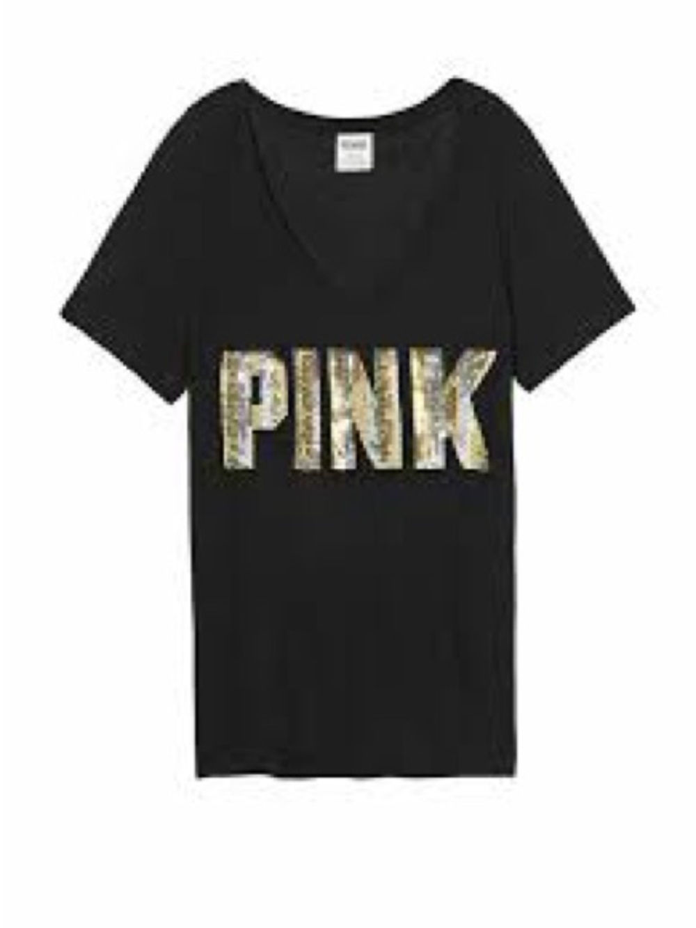 PINK Victoria's Secret Black Short Sleeve Tee with Gold Lettering